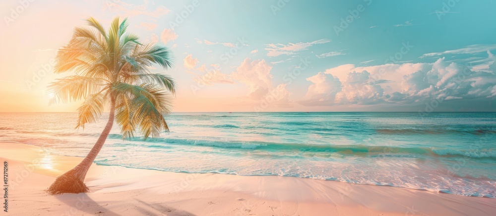 Aufkleber Palm Tree  isolated on the pastel background   Beach. with copy space image. Place for adding text or design