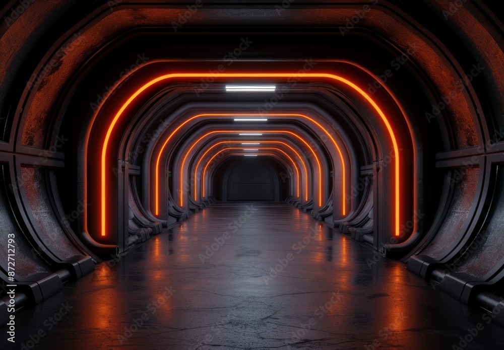 Sticker futuristic glowing tunnel hallway