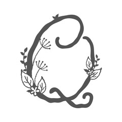 Fototapeta premium Floral decorative initial alphabet monogram design with flowers, twigs, and leaves in elegant capital word letter q