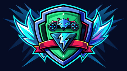 Dynamic Gaming Badge Logo Design: Edgy, Modern, Vibrant, Digital Effects, Gaming Icons, Bold Typography, Esports Branding