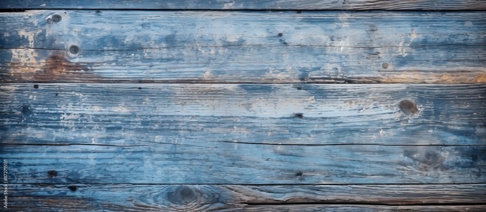 Poster old, weathered blue wood plank with a simple flaking texture on its surface, perfect as a copy space
