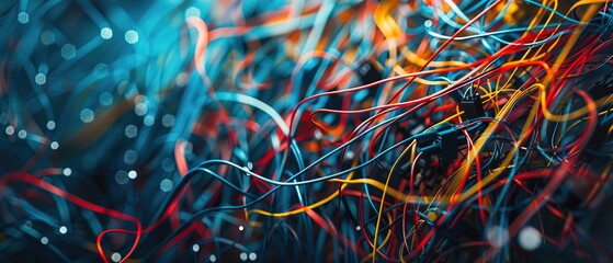 Abstract shot of computer cable management, organized chaos