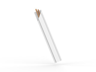 Round wooden Food Chopsticks with pack isolated on white background, 3d illustration.