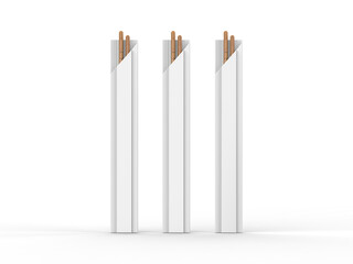 Round wooden Food Chopsticks with pack isolated on white background, 3d illustration.