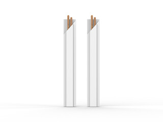 Round wooden Food Chopsticks with pack isolated on white background, 3d illustration.