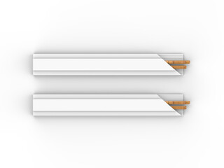 Round wooden Food Chopsticks with pack isolated on white background, 3d illustration.