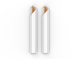 Round wooden Food Chopsticks with pack isolated on white background, 3d illustration.