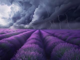 Storm clouds around lavender fields in France provence.