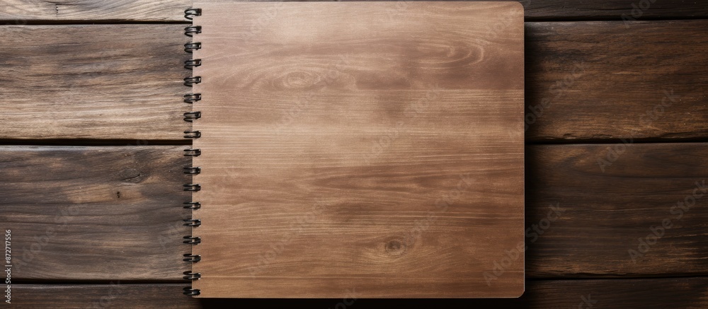 Poster Wooden background showcasing a notebook with ample copy space image.