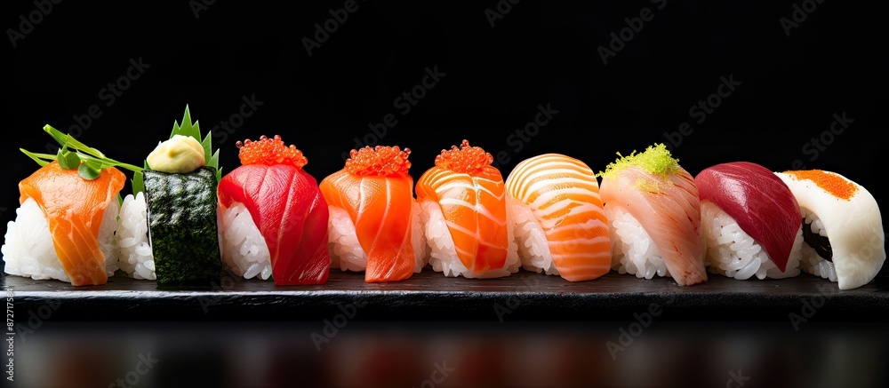 Aufkleber japanese nigiri sushi showcasing with ample copy space image.