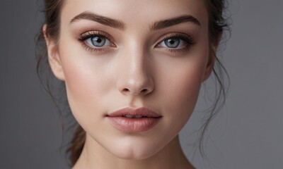 Obraz premium Beauty healthy skin closeup face woman natural makeup eyes and lips