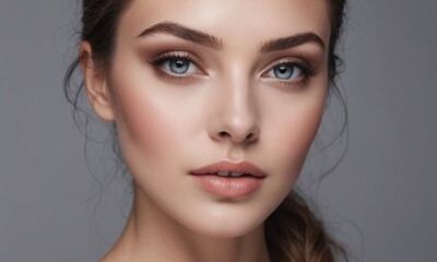 Naklejka premium Beauty healthy skin closeup face woman natural makeup eyes and lips