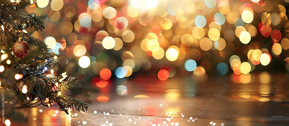 Poster Abstract background with blurred Christmas and New Year holiday lights, shadow, and a clear area suitable for inserting an image. with copy space image. Place for adding text or design