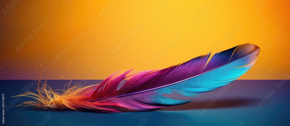 Poster Vibrant feather with a colorful backdrop in a vivid image with copy space.