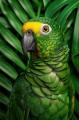 Fototapeta premium Vibrant green parrot with yellow head