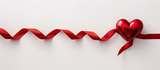 Heart and ribbon on a white backdrop with copy space image.