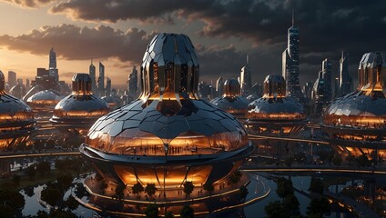 A futuristic city inspired by the hexagonal structure of a honeycomb ai_generated