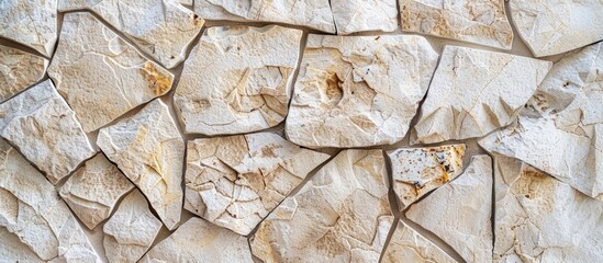 Fototapeta premium A chic stone with a decorative mosaic featuring a beige rough texture, perfect for both floors and walls, providing an excellent backdrop for photography or design with copy space image.
