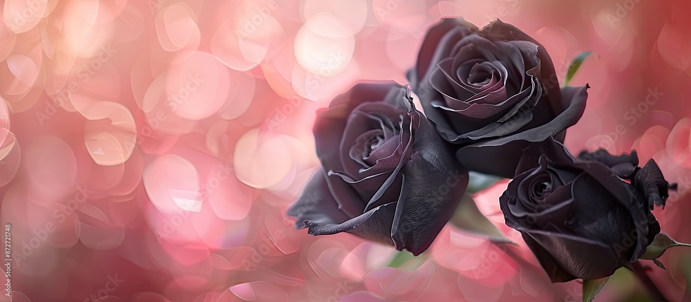 Aufkleber a lovely bundle of three black roses displayed on a blurred rose backdrop in nature, with ample copy