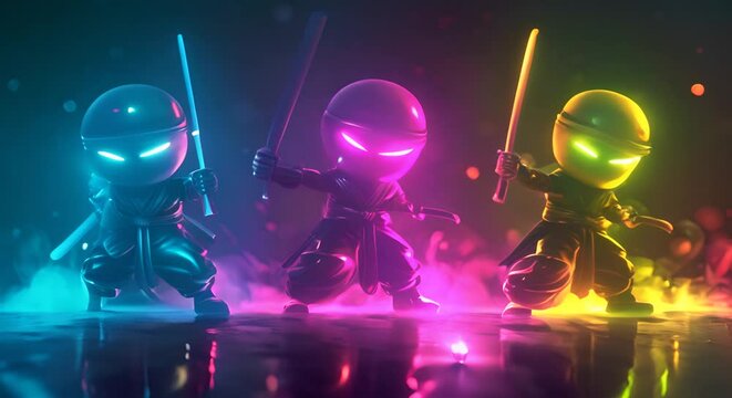 ninja samurai neon black background, footage, 4k footage, videos, video clip, short video
