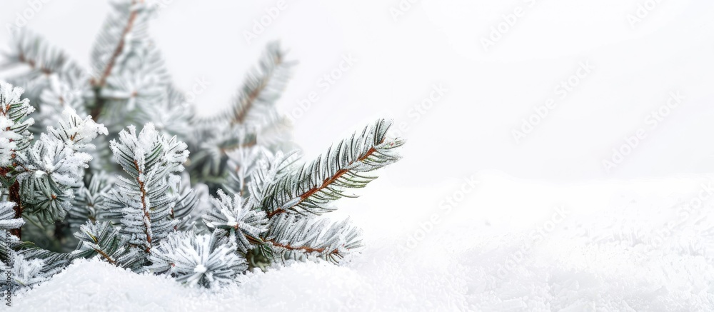 Poster snow-covered christmas background on a white backdrop with available copy space image.