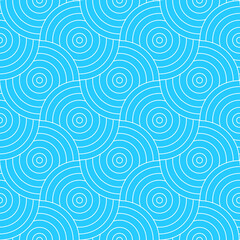 Japanese seamless pattern in oriental geometric traditional style. Circle ornament. Blue abstract asian creative motif. Vintage tiger