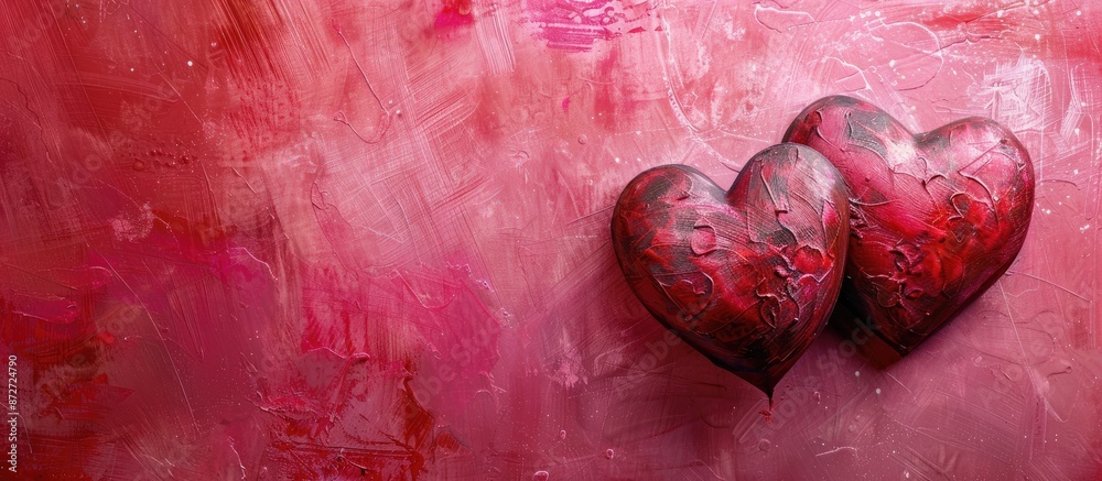 Aufkleber valentine's themed greeting card idea featuring two artistic hearts on a vibrant pink or red backdro