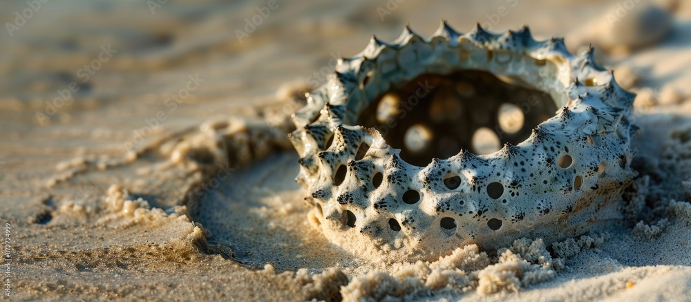 Aufkleber Abstract background concept depicting a crab nest with circle and hole patterns on a sandy beach, ideal for copy space image.