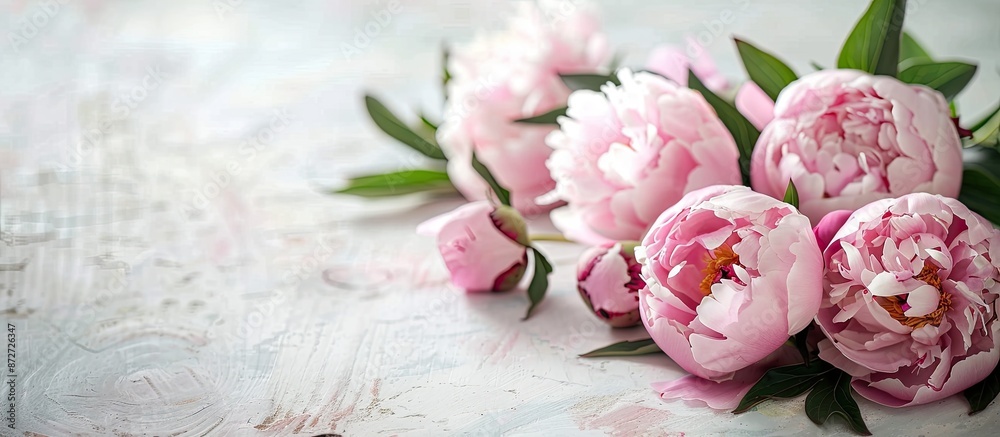 Leinwandbilder pink peonies arranged with space for text in a spring-themed composition with a copy space image.