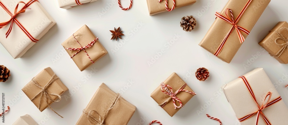 Poster several gift boxes with empty copy space image on a white background.