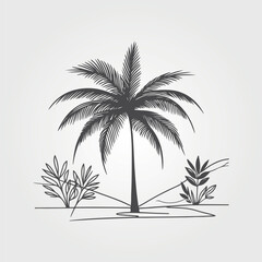 Fototapeta premium Black palm tree, isolated on white background. Palm silhouettes. Design of palm trees for posters, banners and promotional items. Vector illustration