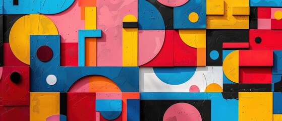 Colourful geometric blocks in a playful pattern