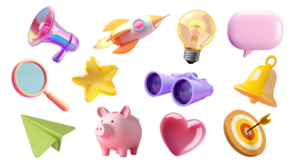 3D business png icon element set, transparent background