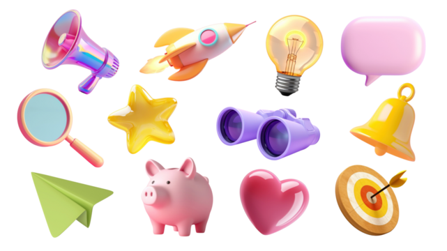 3D business png icon element set, transparent background