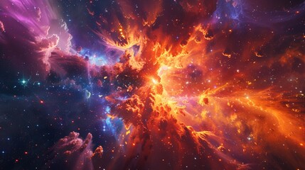 Cosmic Nebula with Orange and Blue Clouds