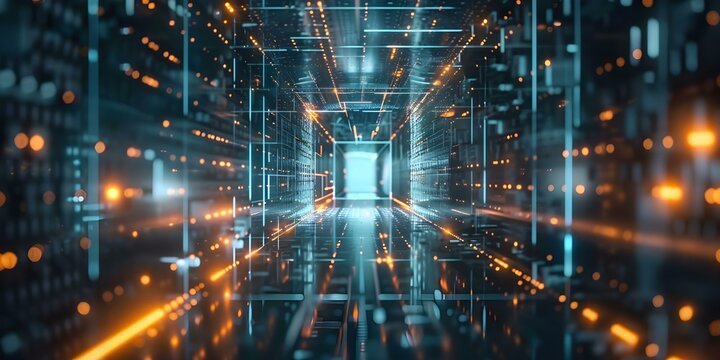 AI Leveraging Quantum Computing in Digital Data Tunnel. Concept Technology, Artificial Intelligence, Quantum Computing, Digital Data Tunnel, Innovation