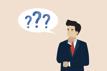 Obraz premium Looking for an idea to solve a business problem, looking for a solution, FAQ concept, confused business people looking for solutions to complex business problems.