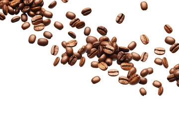 Coffee beans falling on transparent background. Generative ai.