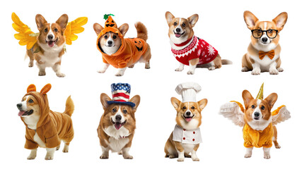 Obraz premium Corgi in costume png element set, transparent background