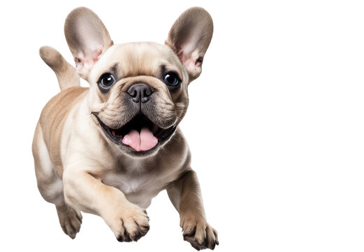 Adorable small French Bulldog puppy running with excitement isolate on transparent background, cutout, png