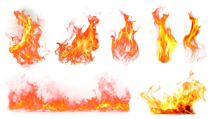 Fire flame effect png element set, transparent background