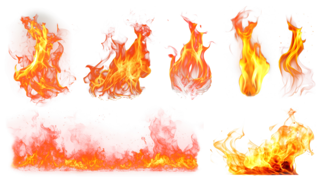 Fire flame effect png element set, transparent background