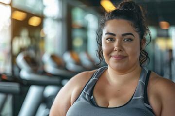 Fototapeta premium plus size woman working out at gym, inspiring active lifestyle