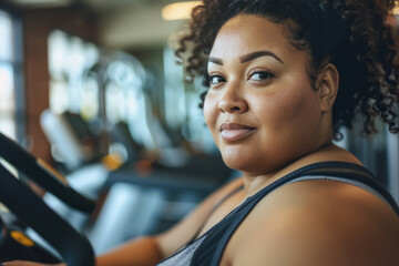 Fototapeta premium plus size woman working out at gym, inspiring active lifestyle