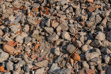Close up of bricks and stones on the contruction site