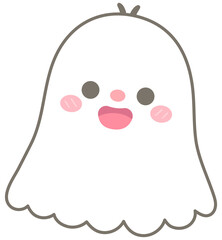 Kid hand drawn cute and colorful happy halloween elements white ghost