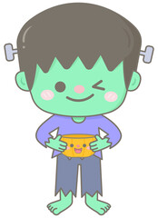 Kid hand drawn cute and colorful happy halloween element zombie boy