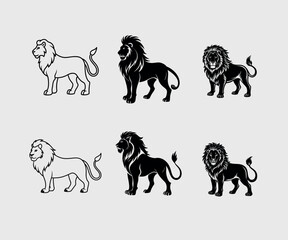 Silhouette of lion, a set of lion head vector 