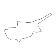 Cyprus country simplified map.Thin triple pencil sketch outline isolated on white background. Simple vector icon