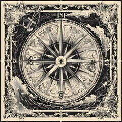 Obraz premium Vintage Nautical Compass Rose with Intricate Maritime Elements Celebrating the Spirit of Adventure